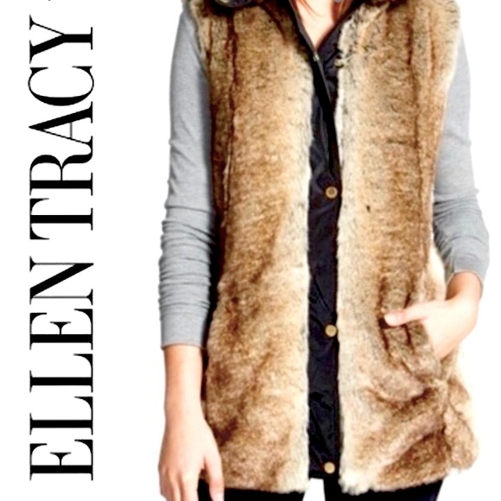 Ellen Tracy Luxurious Faux Fur Vest Size Med EUC